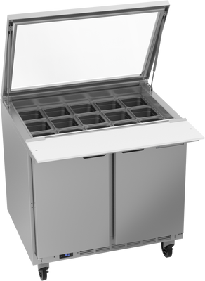 Beverage Air SPE36HC-15M-STL 36" W Two-Section Two Door Mega Top Refrigerated Counter
