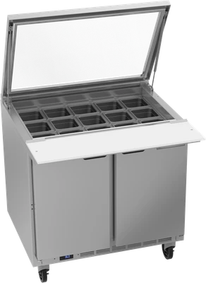 Beverage Air SPE36HC-15M-STL 36" W Two-Section Two Door Mega Top Refrigerated Counter