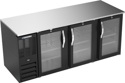 Beverage Air BB78HC-G-B 78" W Black Stainless Steel 3 Glass Doors Refrigerated Back Bar Storage Cabinet - 115 Volts