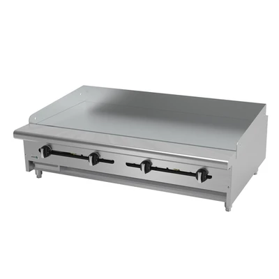 Asber AEMG-48 H 48" W Stainless Steel Liquid Propane Countertop Griddle - 96,000