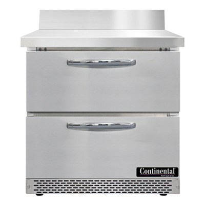 Continental Refrigerator SWF32NBS-FB-D 32"W Two Drawer Stainless Steel Work To[ Freezer With 5 1/2"H Backsplash