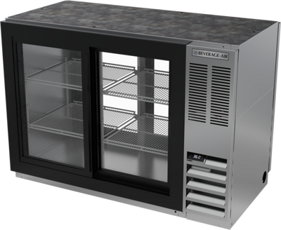Beverage Air BB48HC-1-GS-F-PT-S 48&quot;W Two-Section Glass Door Refrigerated Pass-Thru Food Rated Back Bar Storage Cabinet