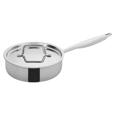 Winco TGET-2 8" 2 Qt. Stainless Steel and Aluminum Tri-Gen Induction-Ready Saute Pan