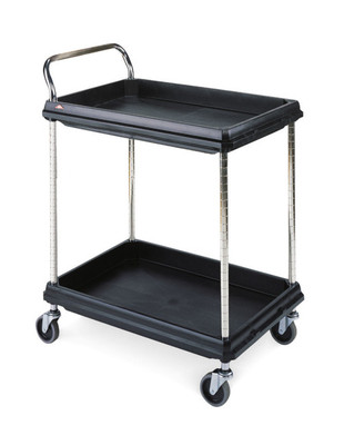 Metro BC2030-2DBL Black Deep Ledge Utility Cart Adjustable Polymer Shelves 32-3/4"W x 21-1/2"D x 41"H