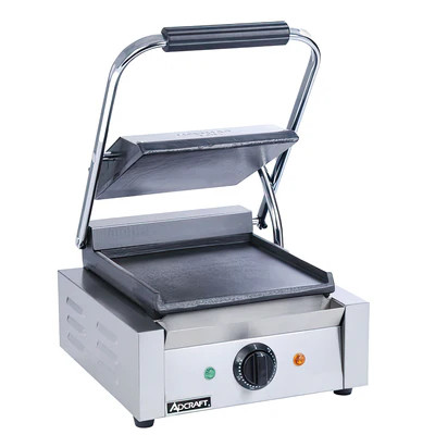 Adcraft SG-811/F 12" W Cast Iron Smooth Plates Countertop Sandwich Grill - 120 Volts