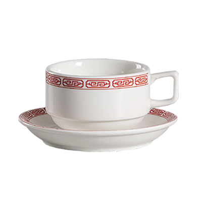 CAC China 105-2 5.5" Dia. Bone White Porcelain Round Red Gate Saucer (3 Dozen Per Case)