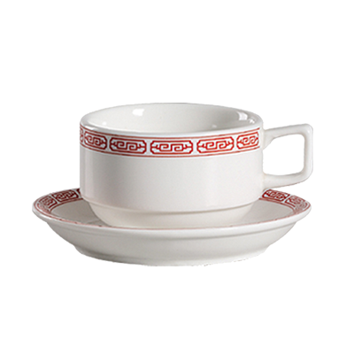 CAC China 105-2 5.5" Dia. Bone White Porcelain Round Red Gate Saucer (3 Dozen Per Case)