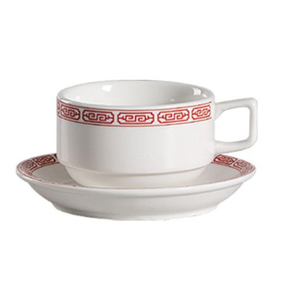 CAC China 105-2 5.5" Dia. Bone White Porcelain Round Red Gate Saucer (3 Dozen Per Case)