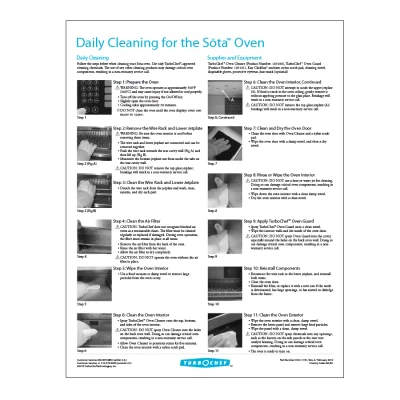 TurboChef DOC-1139 8-1/2" x 11" Poster Daily Cleaning Sota Oven