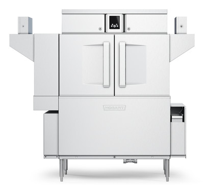 Hobart CL54-ADV+BUILDUP Low Temp Conveyor Dishwasher With Booster Heater 0.56 Gallon and Rack Stainless Steel Enclosure Panels
