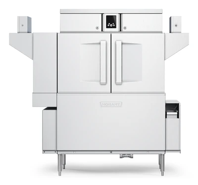 Hobart CL54-ADV+BUILDUP Low Temp Conveyor Dishwasher With Booster Heater 0.56 Gallon and Rack Stainless Steel Enclosure Panels