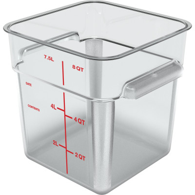 Carlisle 1195307 8 Qt. Clear with Red Print Polycarbonate Squares Food Storage Container
