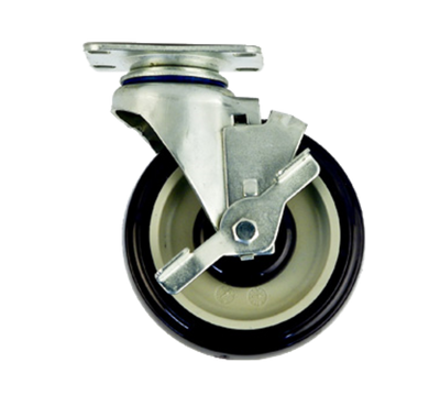 New Age C455 5" Dia Urethane Wheel Tread Swivel Plate Caster With Brakes - 250 Lbs.
