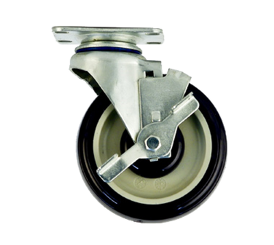 New Age C455 5" Dia Urethane Wheel Tread Swivel Plate Caster With Brakes - 250 Lbs.