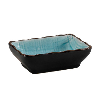 CAC China 666-32-BLU 3.25" W X 2.5" D X 1" H Lake Blue Ceramic Rectangular Japanese Style Sauce Dish (4 Dozen Per Case)