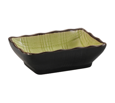 CAC China 666-32-G 3.25" W X 2.5" D X 1" H Golden Green Ceramic Rectangular Japanese Style Sauce Dish (4 Dozen Per Case)