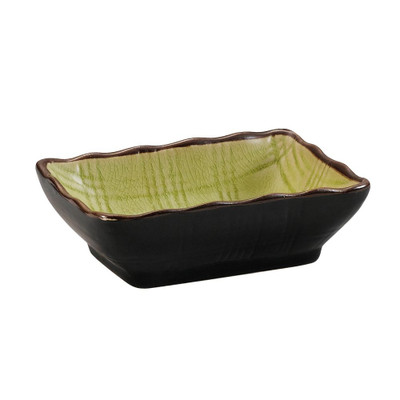 CAC China 666-32-G 3.25" W X 2.5" D X 1" H Golden Green Ceramic Rectangular Japanese Style Sauce Dish (4 Dozen Per Case)