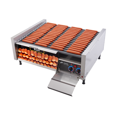 Star 75STBD Stadium Seating Grill-Max Hot Dog Grill 75 Hot Dogs & 48 Buns Capacity Roller-Type Integrated Bun Drawer
