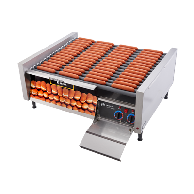 Star 75STBD Stadium Seating Grill-Max Hot Dog Grill 75 Hot Dogs & 48 Buns Capacity Roller-Type Integrated Bun Drawer