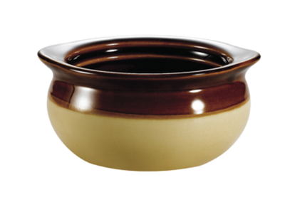 CAC China OC-10-C 10 Oz. Cream and Brown Ceramic Round Onion Soup Crock