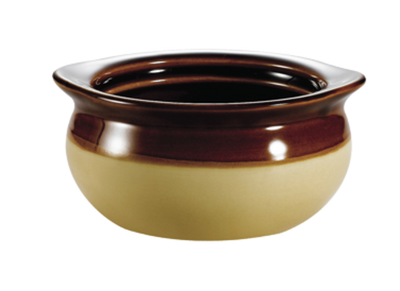 CAC China OC-10-C 10 Oz. Cream and Brown Ceramic Round Onion Soup Crock