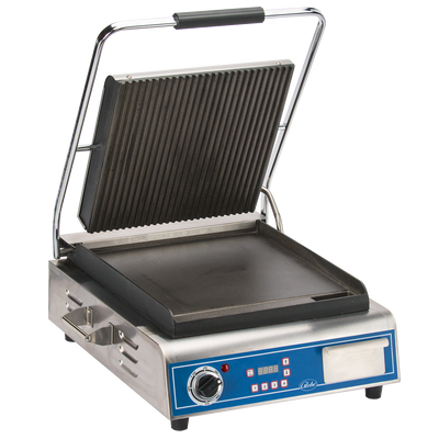 Globe GPGS14D 24.5" W Stainless Steel Single Plate Electric Countertop Sandwich and Panini Grill - 120 Volts