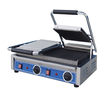 Globe GPGDUE10-E Electric Countertop Bistro Panini Grill - 208-240 Volts