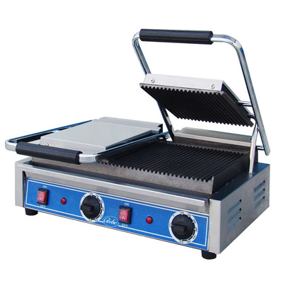 Globe GPGDUE10 21" W Stainless Steel Electric Countertop Bistro Panini Grill - 208-240 Volts