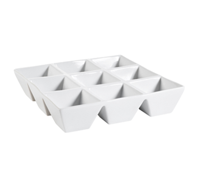 CAC China CMP-SQ9 4 Oz. Super White Porcelain Square CMP Compartment Tray (1 Dozen)
