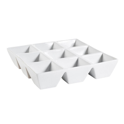 CAC China CMP-SQ9 4 Oz. Super White Porcelain Square CMP Compartment Tray (1 Dozen)