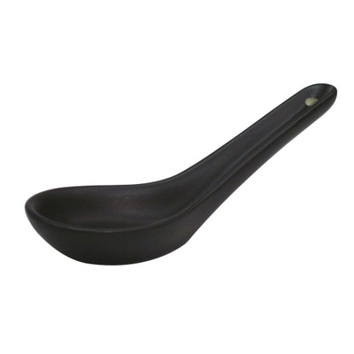 CAC China 666-40-BLK Black Ceramic Japanese Style Soup Spoon (6 Dozen Per Case)