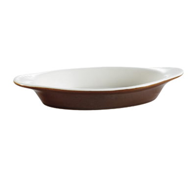 CAC China COA-12-BWN 12 Oz. American White Ceramic Oval Welsh Rarebit Baking Dish (3 Dozen Per Case)