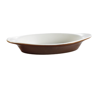 CAC China COA-12-BWN 12 Oz. American White Ceramic Oval Welsh Rarebit Baking Dish (3 Dozen Per Case)