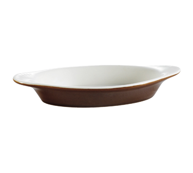 CAC China COA-15-BWN 15 Oz. American White Ceramic Oval Welsh Rarebit Baking Dish (3 Dozen Per Case)