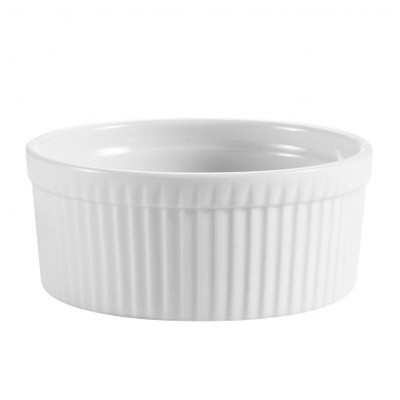 CAC China RKF-8 8 Oz. Super White Porcelain Round Fluted Ceramic RKF Ramekin (3 Dozen Per Case)