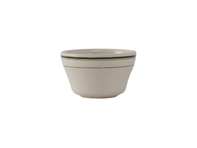 Tuxton TGB-004 4" 8 Oz. Ceramic American White/Eggshell With Green Band Round Bouillon (3 Dozen Per Case)