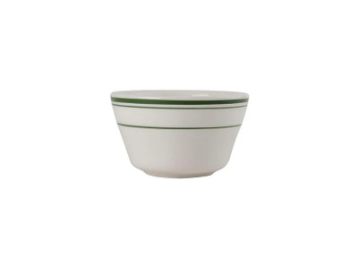 Tuxton TGB-004 4" 8 Oz. Ceramic American White/Eggshell With Green Band Round Bouillon (3 Dozen Per Case)