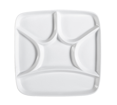 CAC China CMP-SQ8 Super White Porcelain Square CMP Crown Compartment Tray (2 Dozen Per Case)