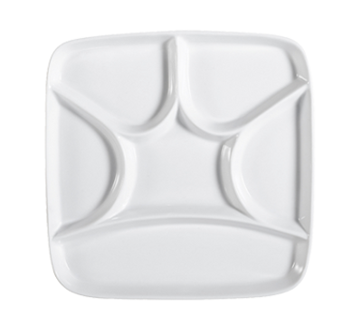 CAC China CMP-SQ8 Super White Porcelain Square CMP Crown Compartment Tray (2 Dozen Per Case)