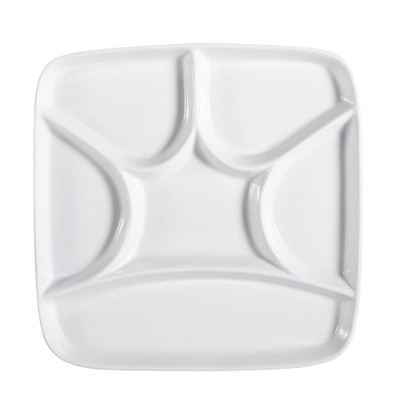 CAC China CMP-SQ8 Super White Porcelain Square CMP Crown Compartment Tray (2 Dozen Per Case)