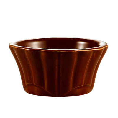 CAC China RMK-F2-BWN 2 Oz. Brown Floral Ceramic RMK Ramekin (4 Dozen Per Case)