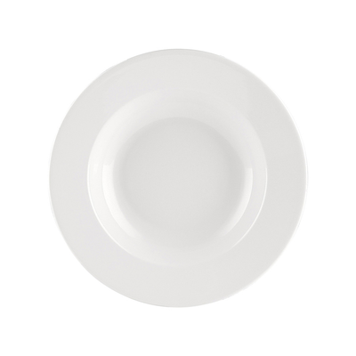 CAC China MLRN-3 9" Dia. White Plastic Round Maxwell Rim Soup Plate (2 Dozen Per Case)