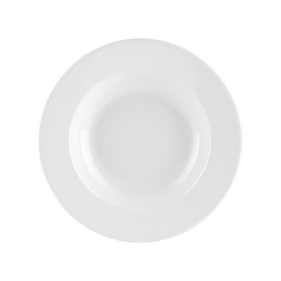 CAC China MLRN-3 9" Dia. White Plastic Round Maxwell Rim Soup Plate (2 Dozen Per Case)