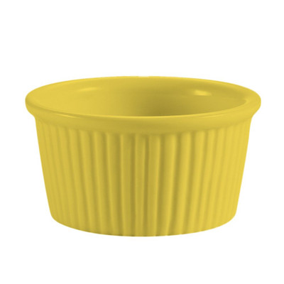 CAC China RKF-3-Y 3 Oz. Yellow Round Fluted Ceramic RKF Ramekin (4 Dozen Per Case)