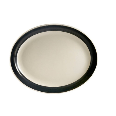 CAC China R-13NR-BLK Black Ceramic Oval Rainbow Platter (1 Dozen)