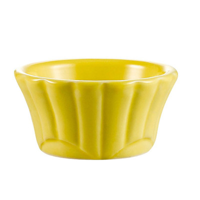 CAC China RMK-F4-Y 4 Oz. Yellow Floral Ceramic RMK Ramekin (4 Dozen Per Case)