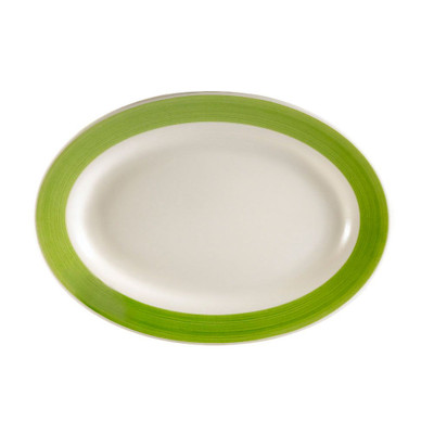 CAC China R-12-G Green Ceramic Oval Rainbow Platter (2 Dozen Per Case)