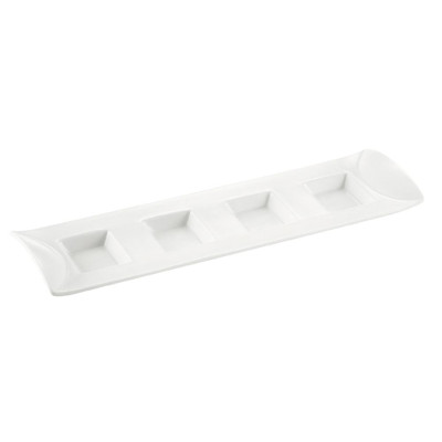 CAC China CN-4T12 0.5 Oz. Super White Porcelain Rectangular CN Compartment Tray (2 Dozen Per Case)