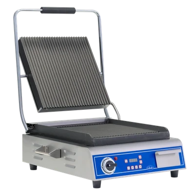 Globe GPG14D 24.5" W Stainless Steel Single Grooved Plate Electric Countertop Sandwich and Panini Grill - 120 Volts