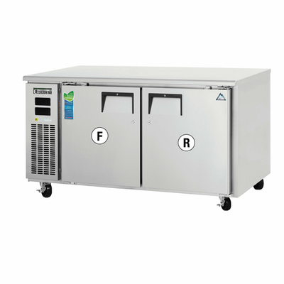 Everest Refrigeration ETRF2 Two-Section 59.25"W Two-Section Solid Door Undercounter/Worktop Dual Temperature Refrigerator/Freezer Combo